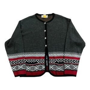 Tally Ho Women's Gray Black, White & Red Fair Isle Cardigan size L